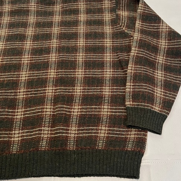 VTG Polo Ralph Lauren Men XL Plaid Check Crew Neck Sweater 100% Wool Brown-4532 - Picture 9 of 10
